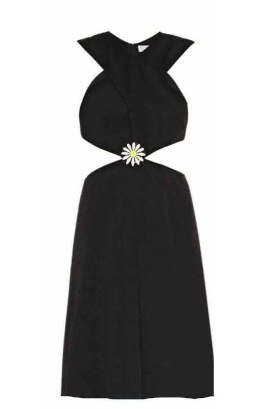 Black Daisy Cut-Away V-Neck Dress made by Christopher Kane