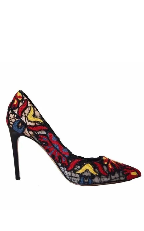 Embroidered Lace over Leather Pumps sold by Runaway Catalog