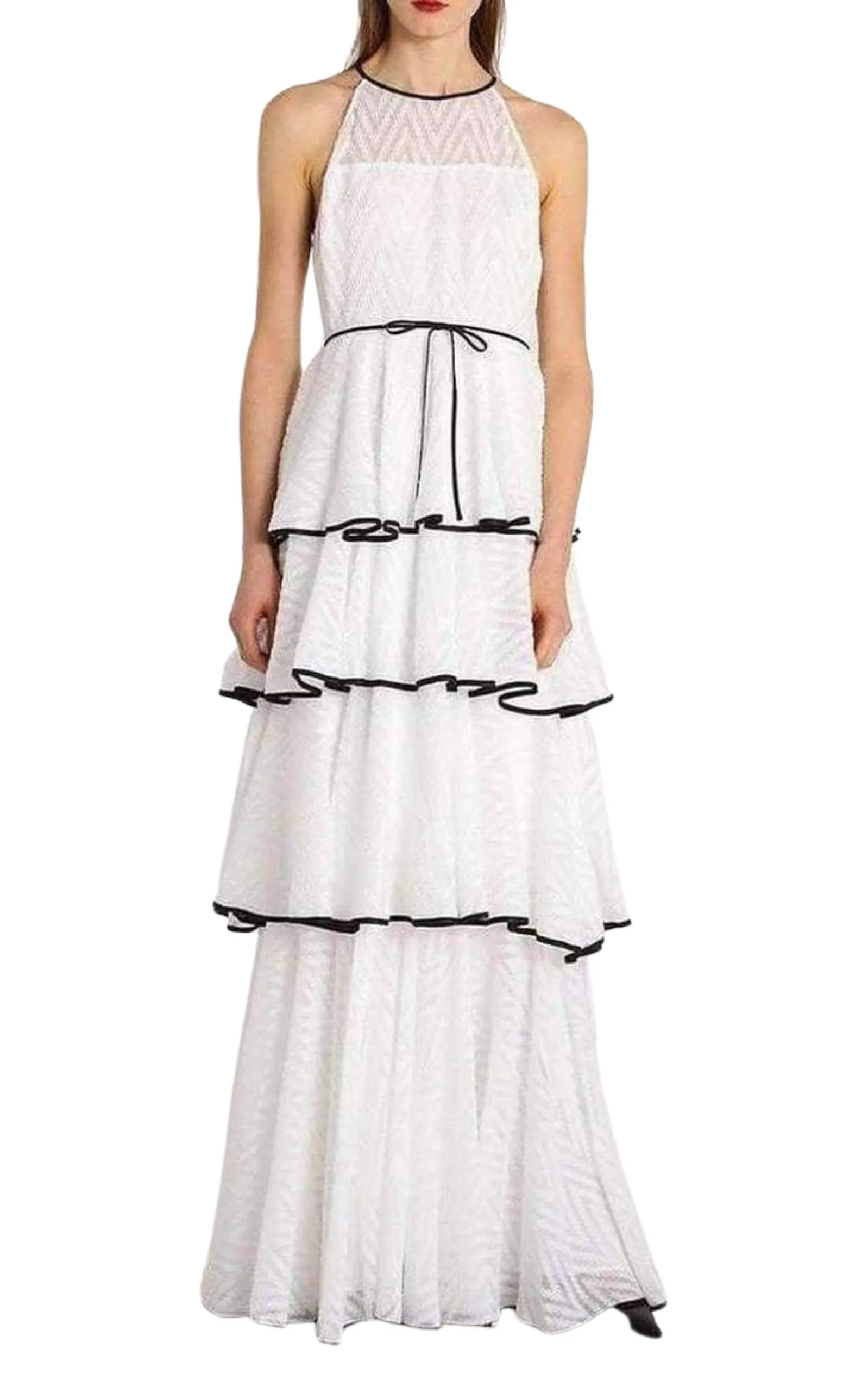 White Tiered Chevron Gown sold by Runaway Catalog product image thumbnail 2