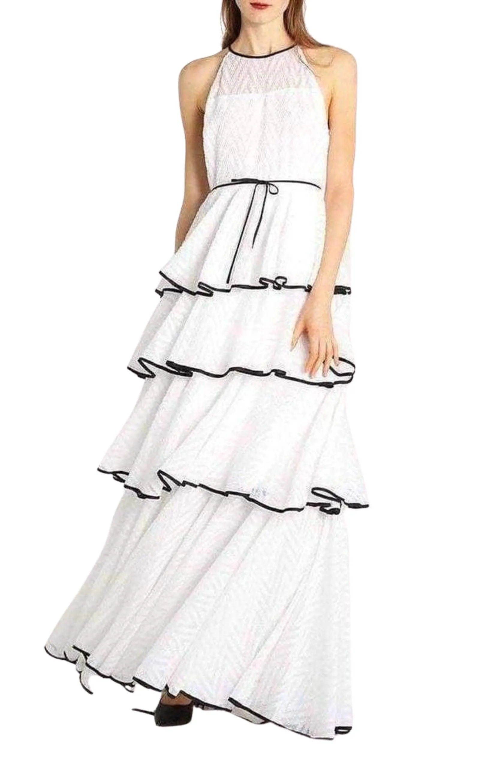 White Tiered Chevron Gown sold by Runaway Catalog product image thumbnail 4