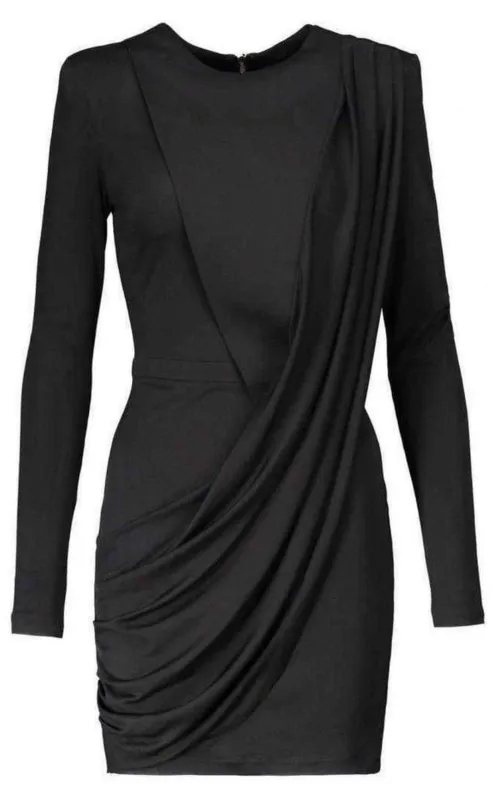 Black Voile Draped Mini Dress sold by Runaway Catalog
