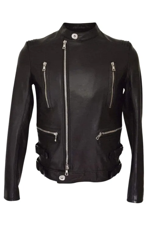 Black Leather Biker Jacket sold by Runaway Catalog