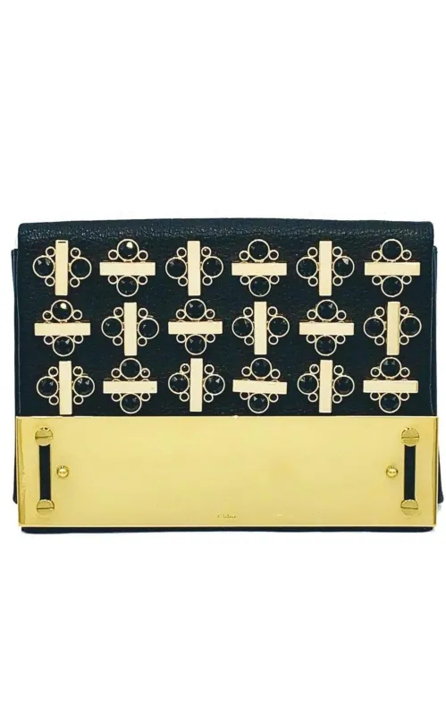 Black Leather Swarovski Crystal Clutch sold by Runaway Catalog