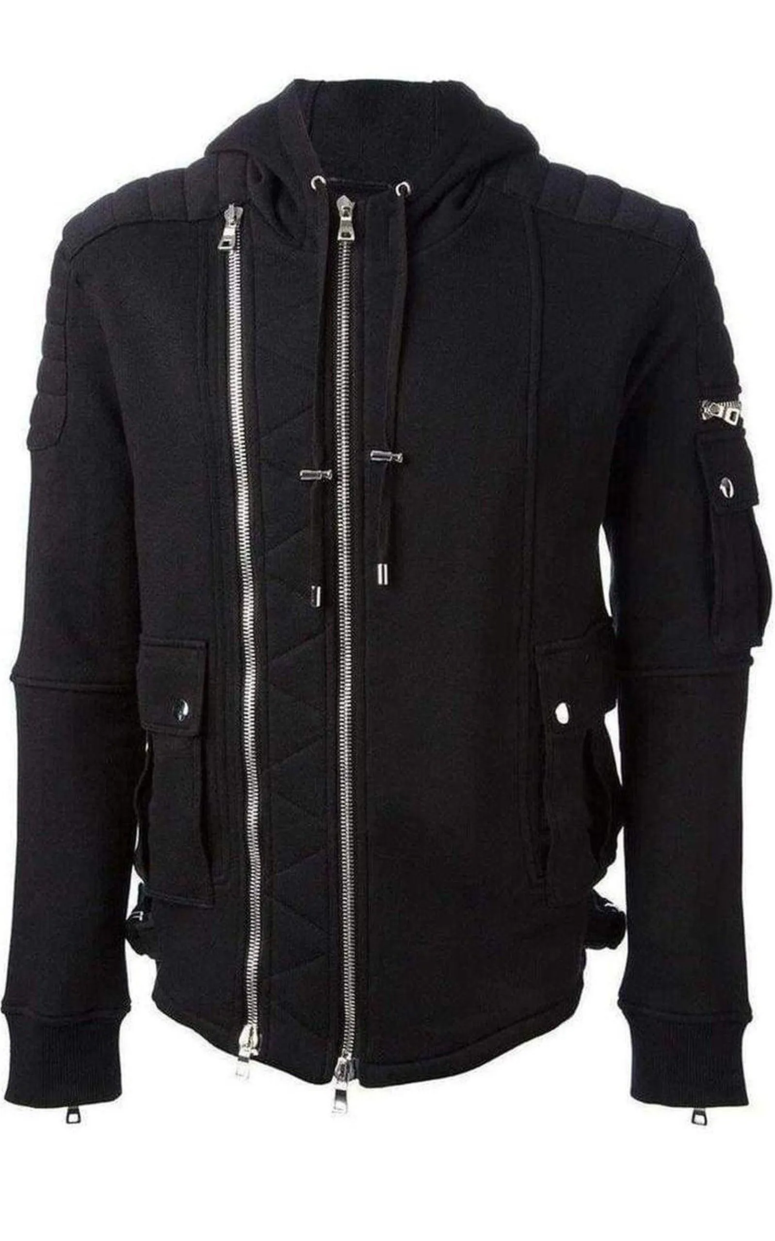 Black Biker Hoodie Jacket sold by Runaway Catalog