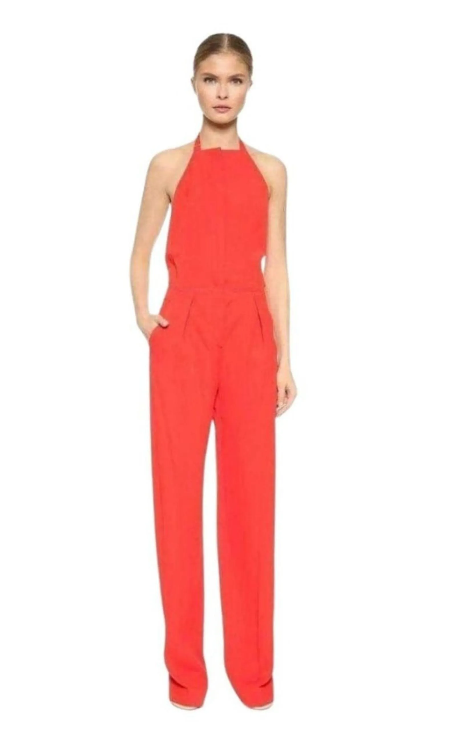 Red Open Back Sleeveless Silk Jumpsuit sold by Runaway Catalog product image thumbnail 2