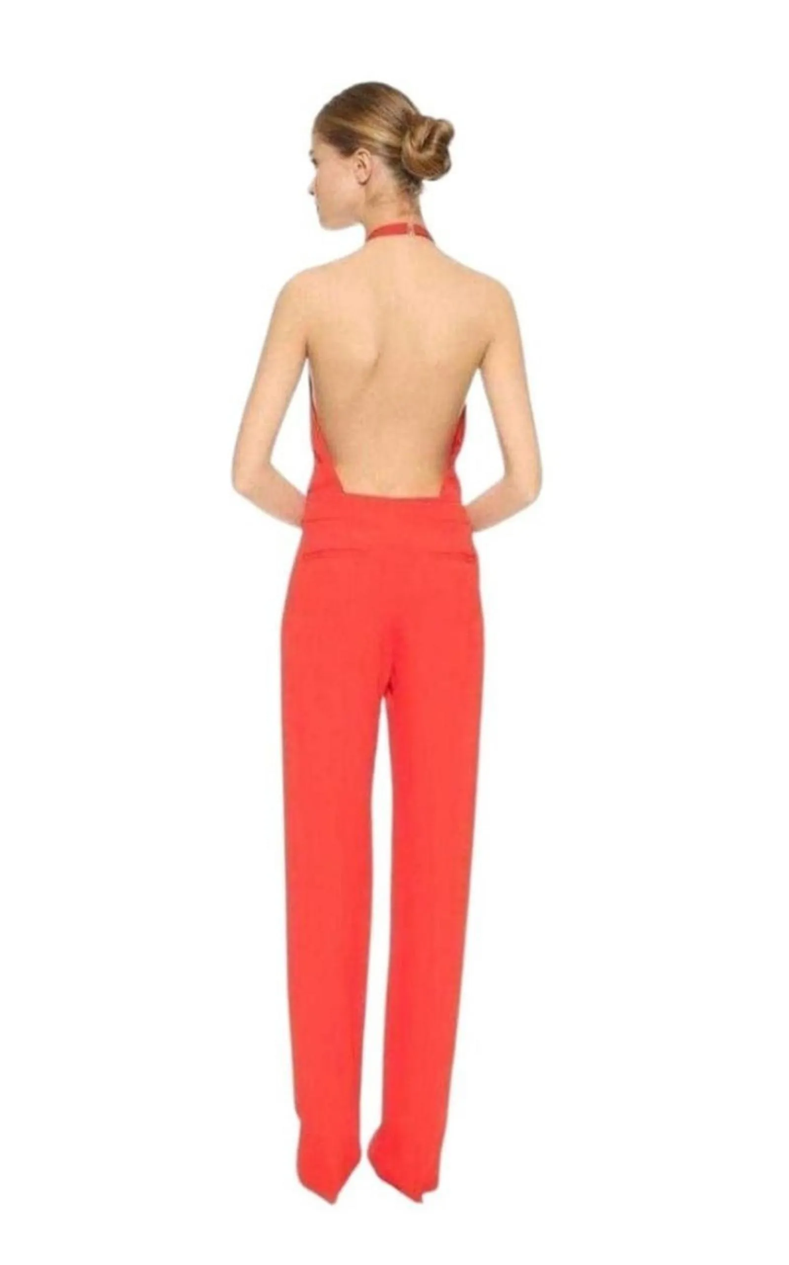 Red Open Back Sleeveless Silk Jumpsuit sold by Runaway Catalog product image thumbnail 3
