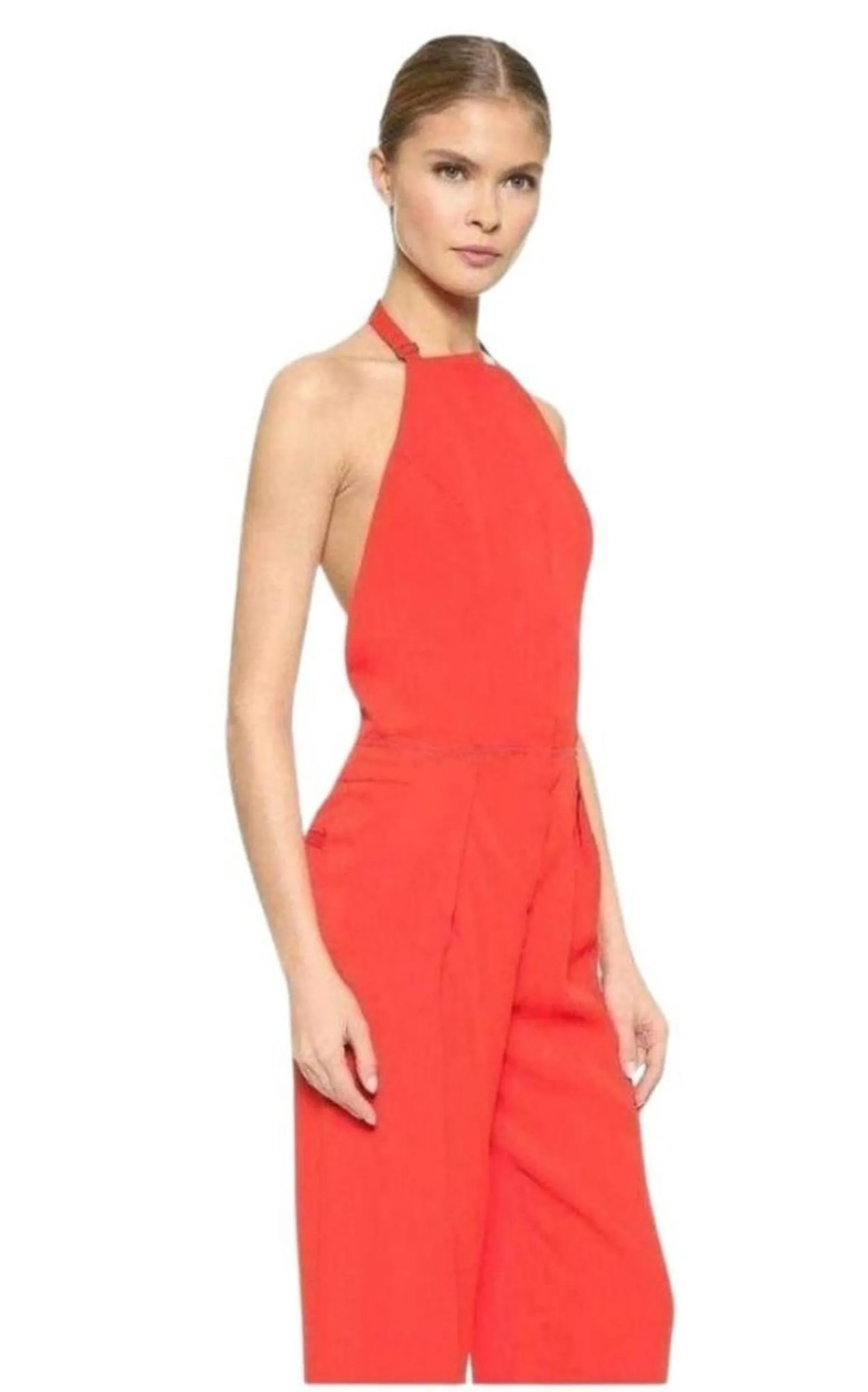 Red Open Back Sleeveless Silk Jumpsuit sold by Runaway Catalog product image thumbnail 4