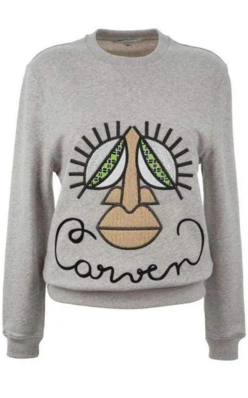 Woven Gray Cotton Embroidered Face Sweatshirt sold by Runaway Catalog