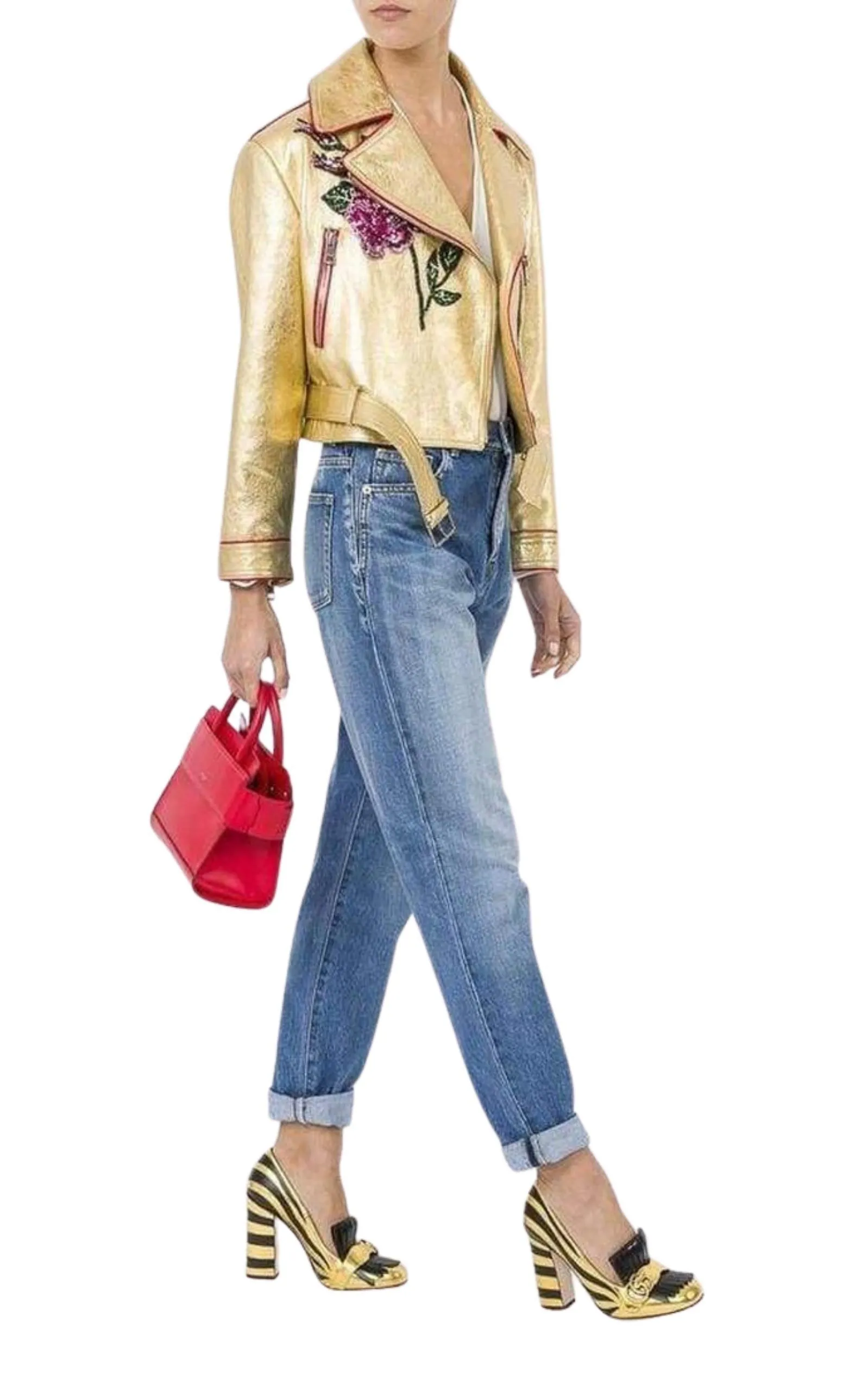 Gold Leather Short Biker Jacket sold by Runaway Catalog product image thumbnail 4