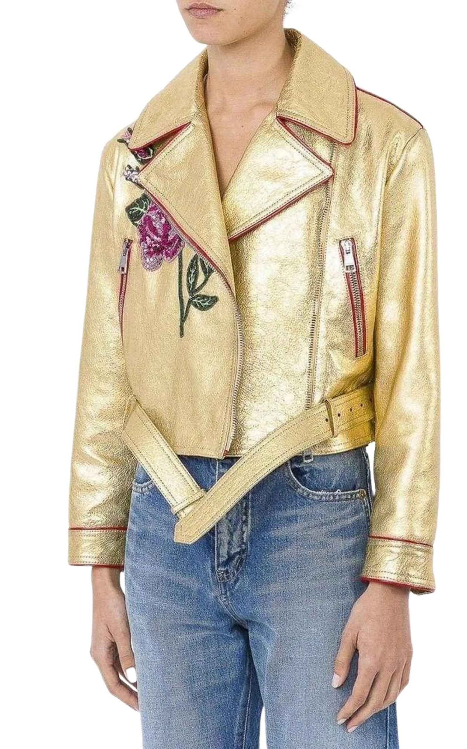 Gold Leather Short Biker Jacket sold by Runaway Catalog product image thumbnail 5