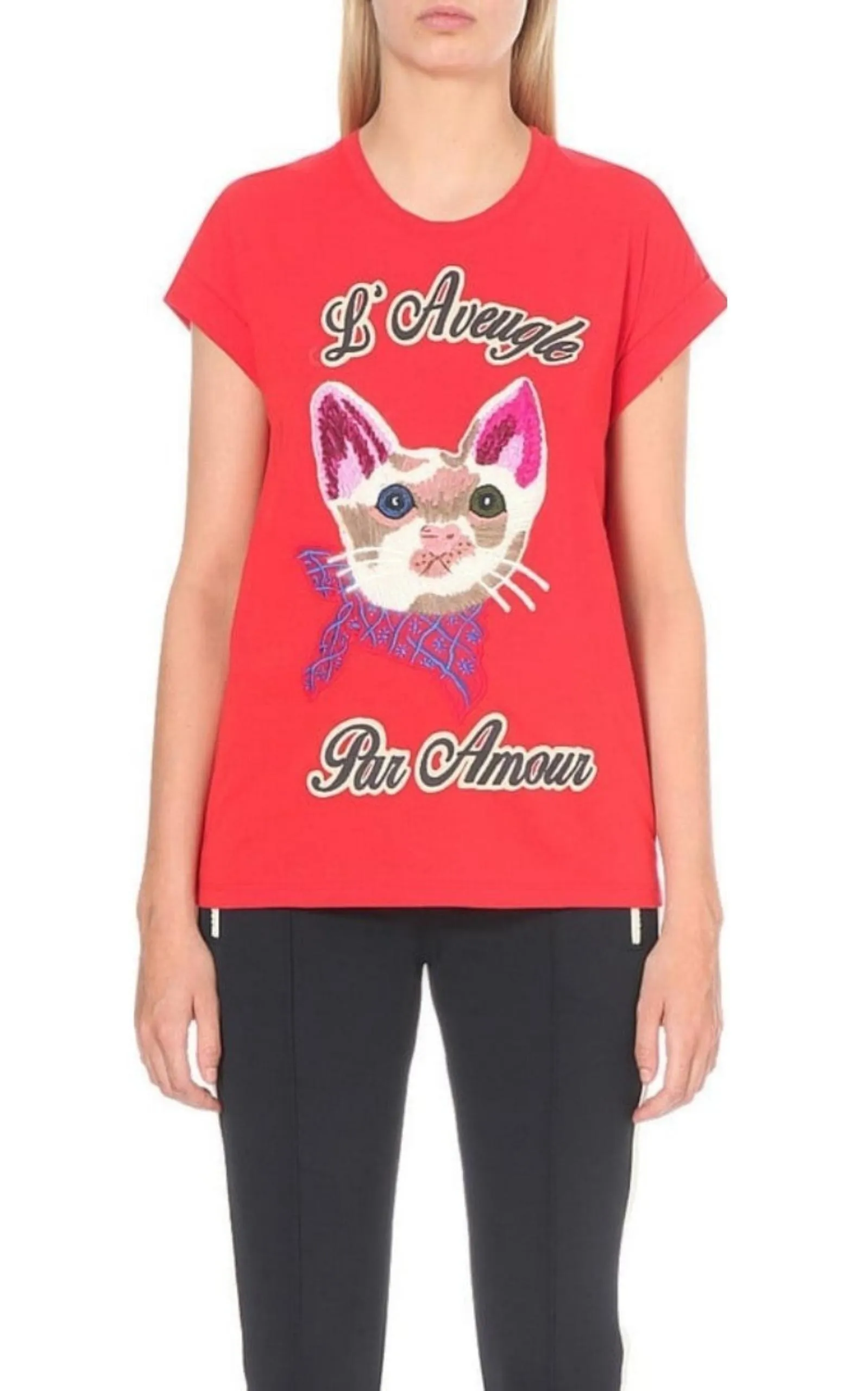 Cat Embroidered Cotton T-shirt sold by Runaway Catalog product image thumbnail 3