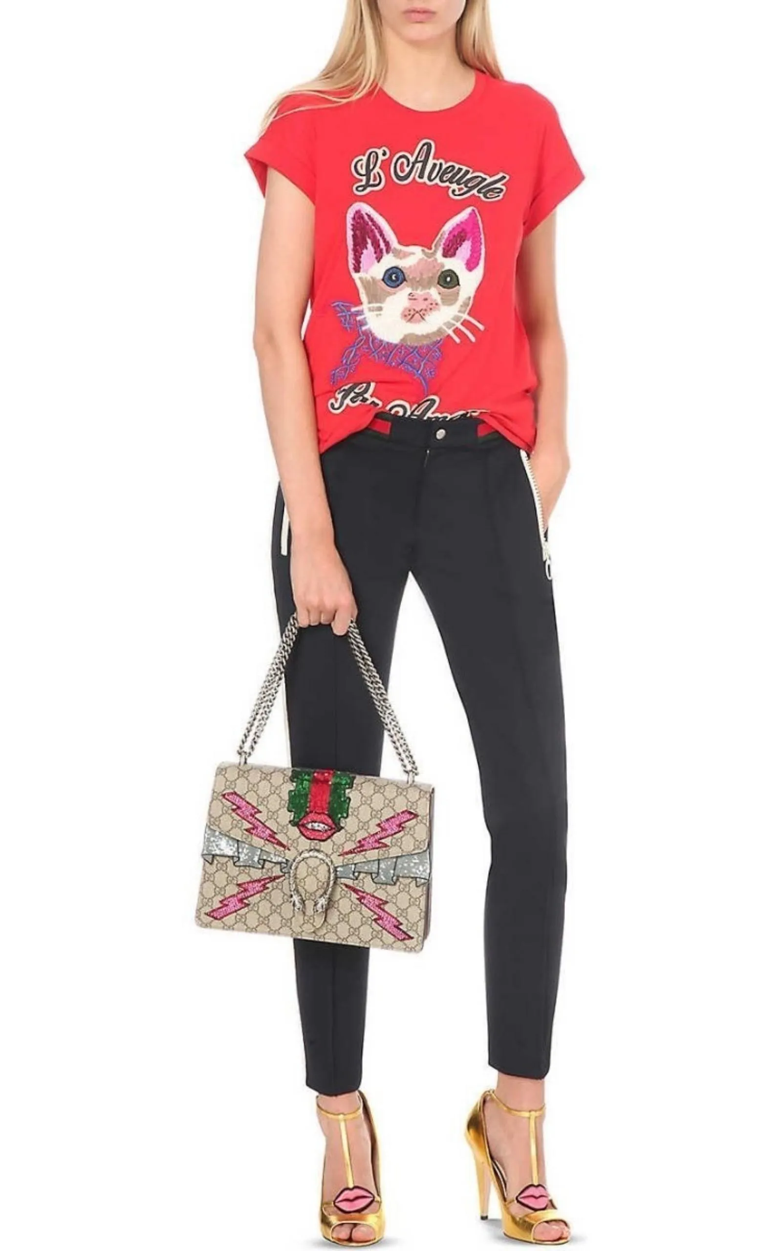 Cat Embroidered Cotton T-shirt sold by Runaway Catalog product image thumbnail 2