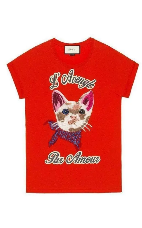 Cat Embroidered Cotton T-shirt sold by Runaway Catalog