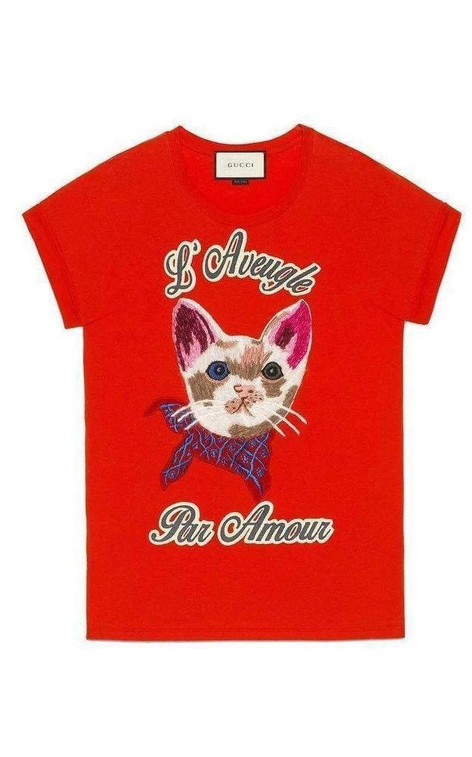 Cat Embroidered Cotton T-shirt sold by Runaway Catalog
