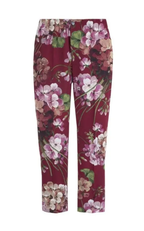 Blooms Print Silk Pyjama Pants in Burgundy sold by Runaway Catalog