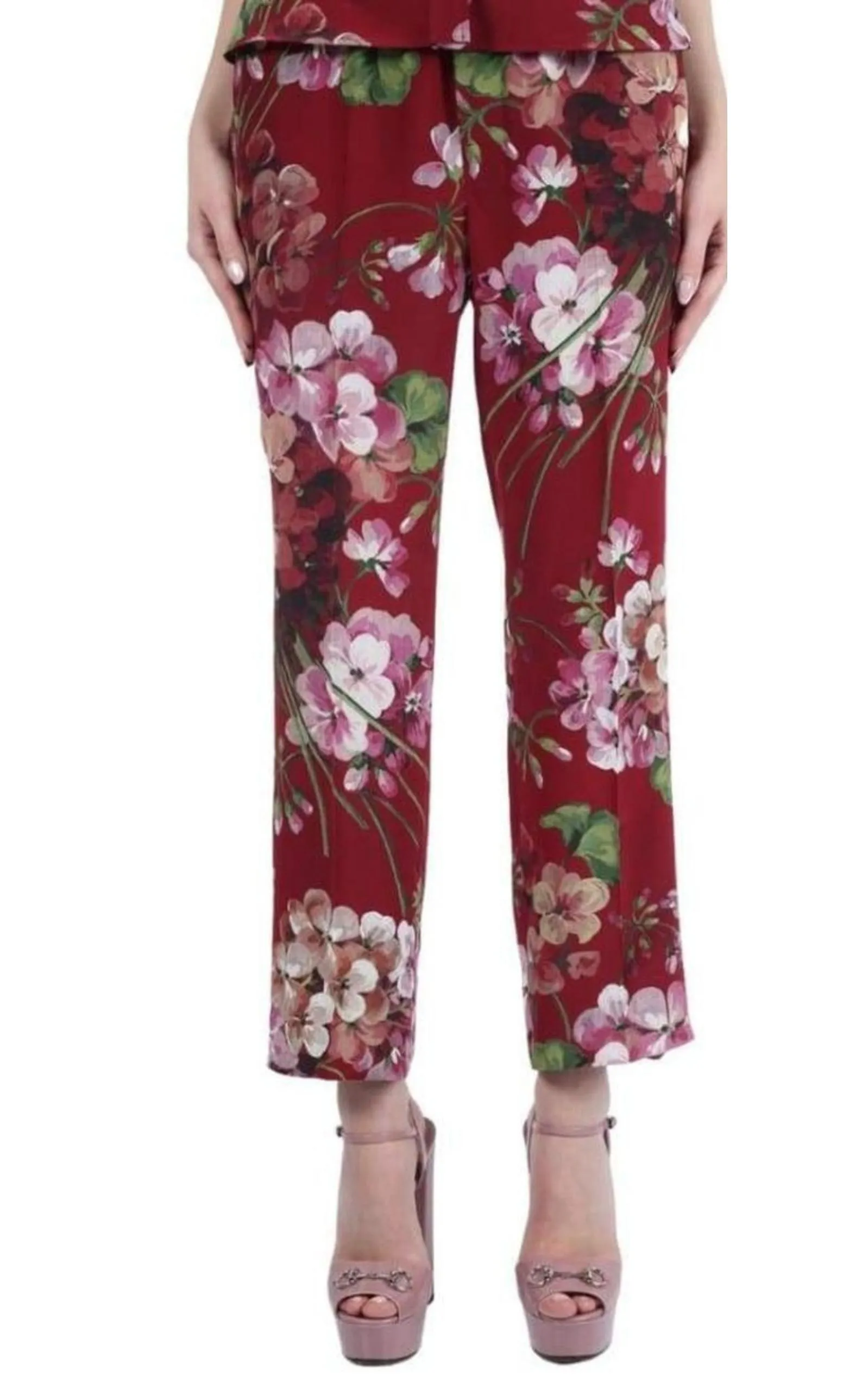 Blooms Print Silk Pyjama Pants in Burgundy sold by Runaway Catalog product image thumbnail 4