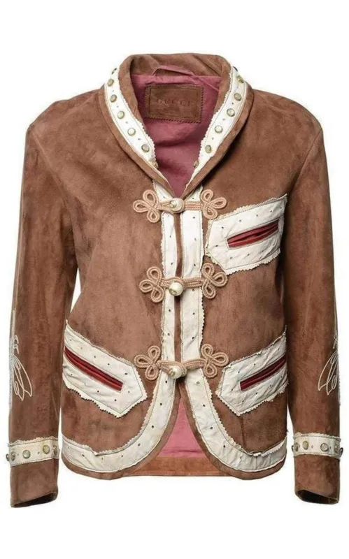 Brown Suede Embroidered Jacket made by Gucci
