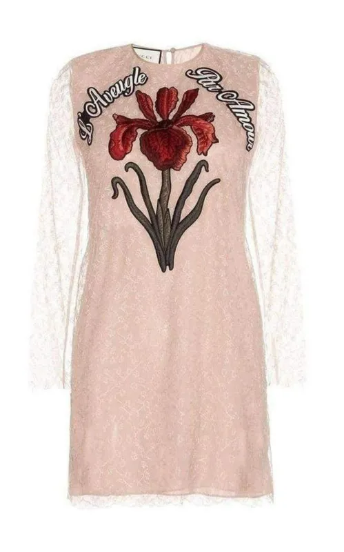 Nude Lace Embroidered Dress made by Gucci