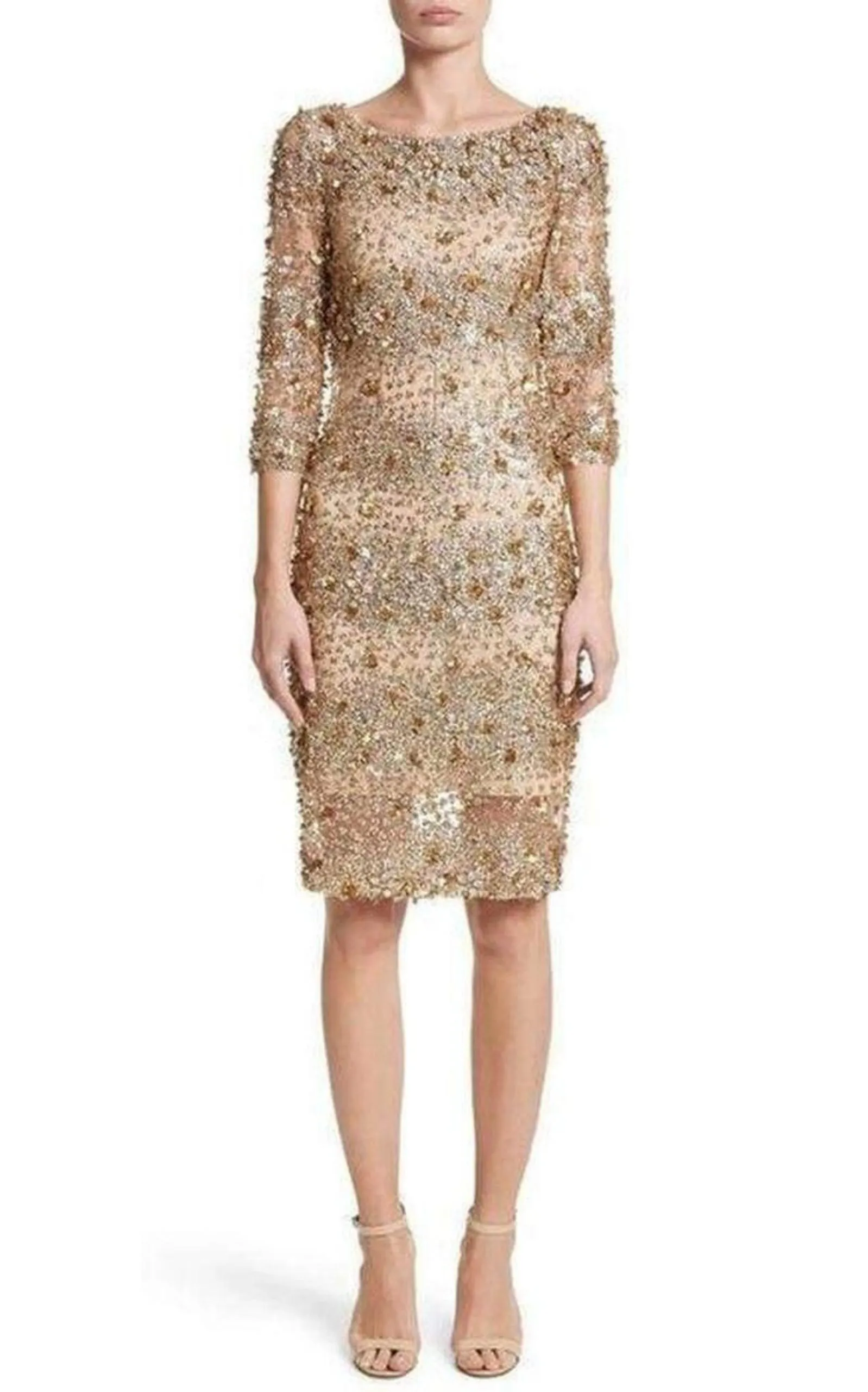 Naeem Khan Beaded Gold Fitted Cocktail Dress sold by Runaway Catalog product image thumbnail 3
