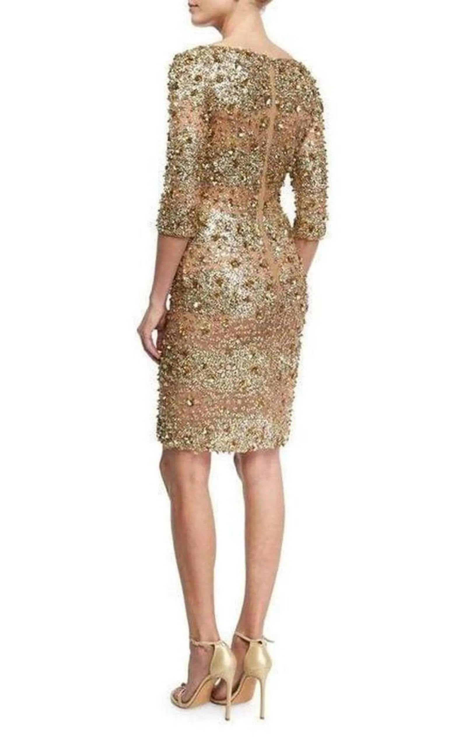 Naeem Khan Beaded Gold Fitted Cocktail Dress sold by Runaway Catalog product image thumbnail 4