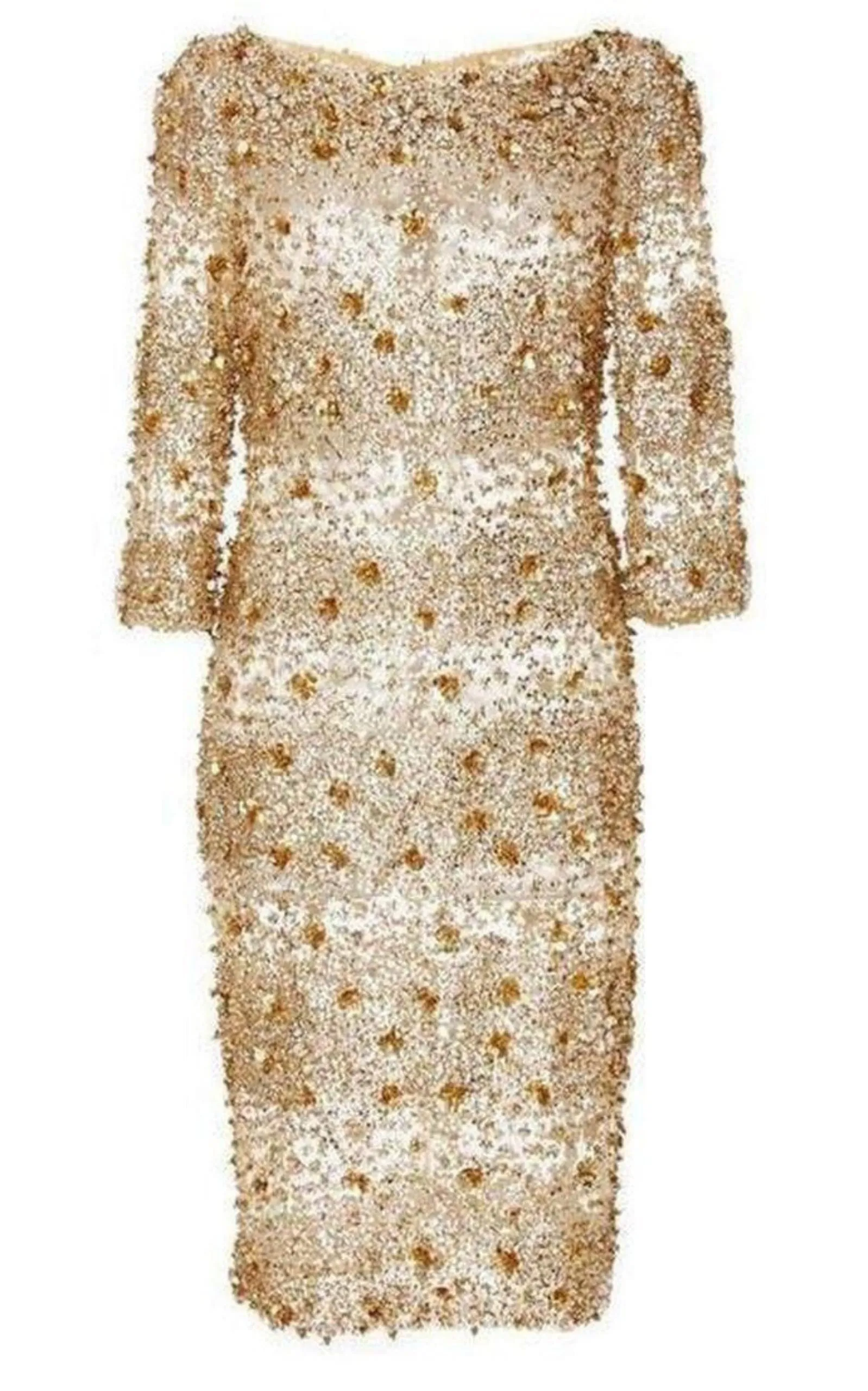 Naeem Khan Beaded Gold Fitted Cocktail Dress sold by Runaway Catalog