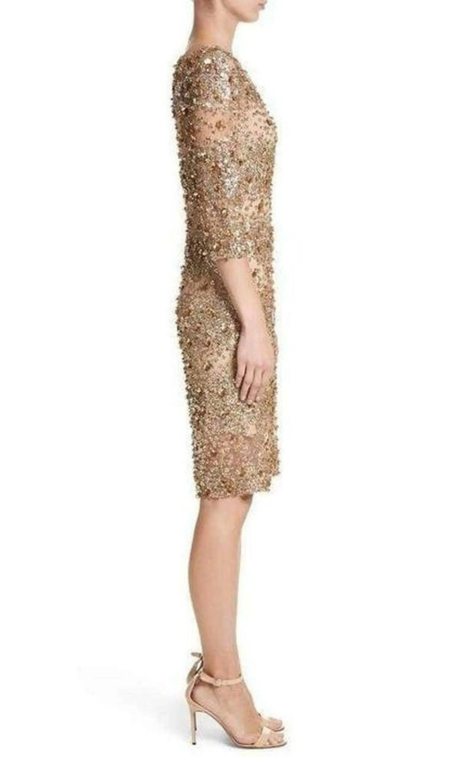 Naeem Khan Beaded Gold Fitted Cocktail Dress sold by Runaway Catalog product image thumbnail 5