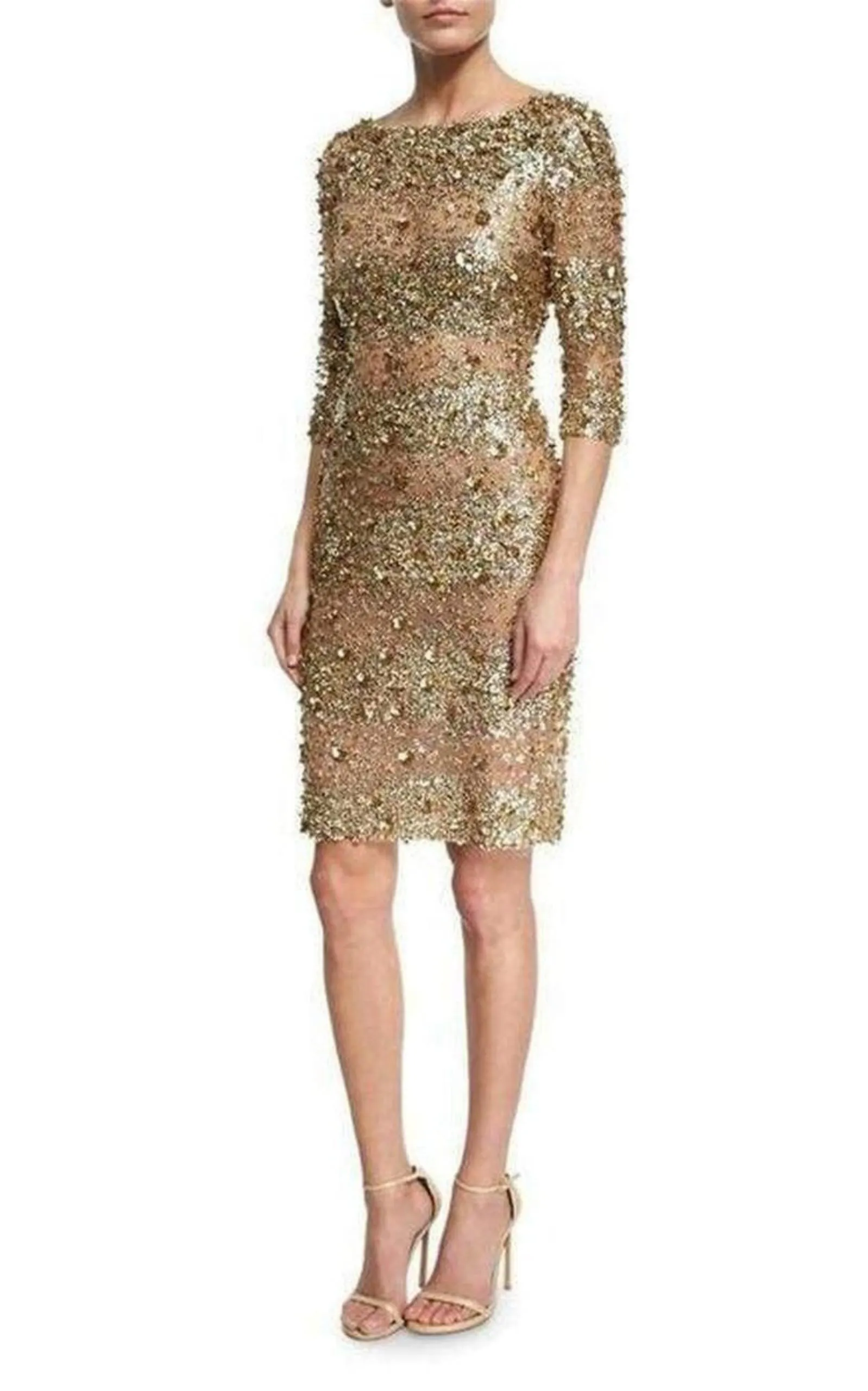 Naeem Khan Beaded Gold Fitted Cocktail Dress sold by Runaway Catalog product image thumbnail 2