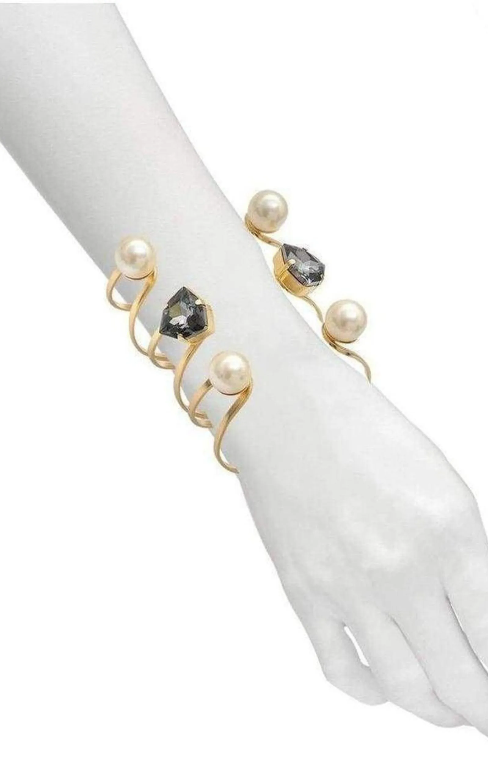Gold Swarovski Crystal Pearl Cuff Bracelet sold by Runaway Catalog product image thumbnail 4