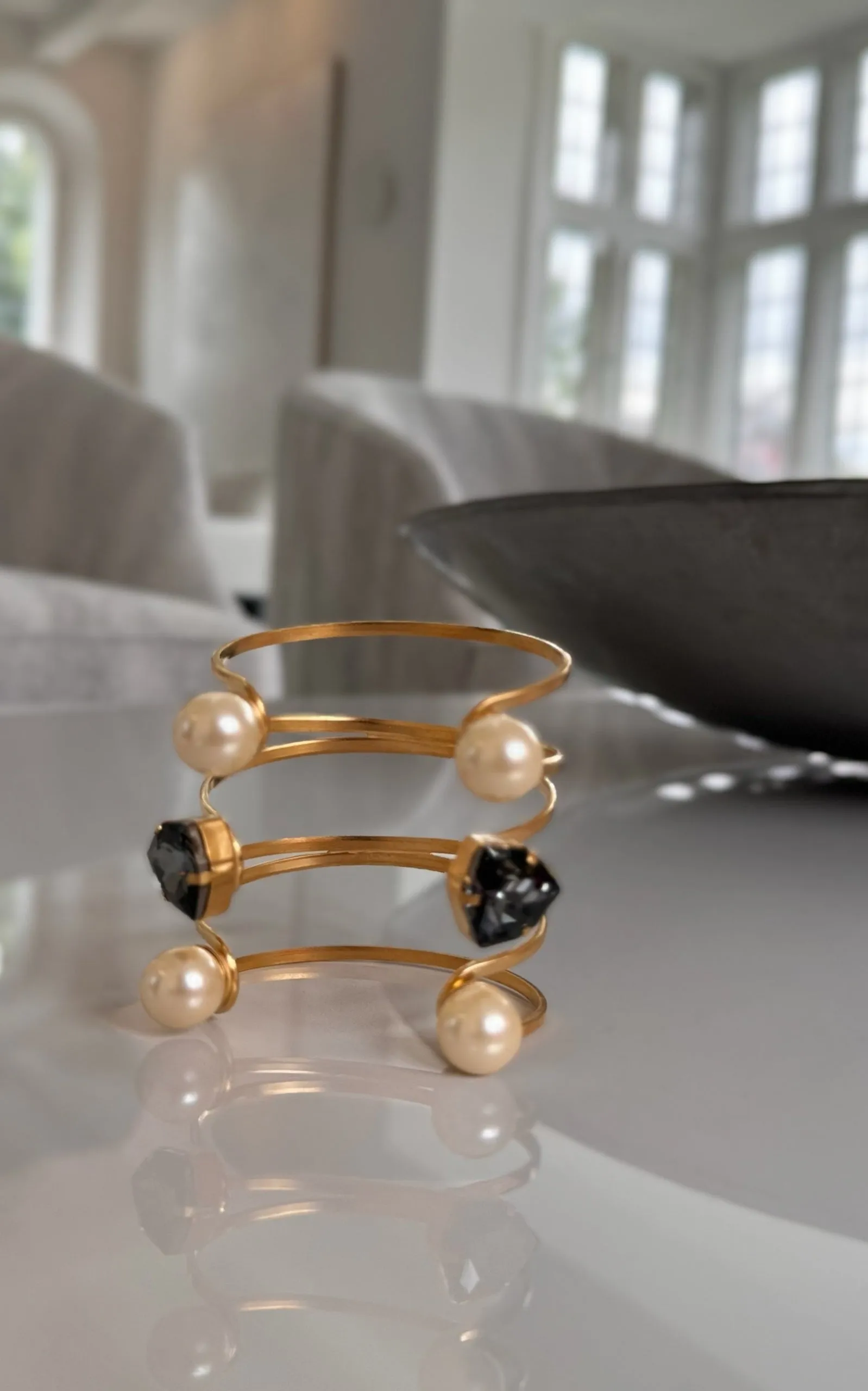 Gold Swarovski Crystal Pearl Cuff Bracelet sold by Runaway Catalog product image thumbnail 2
