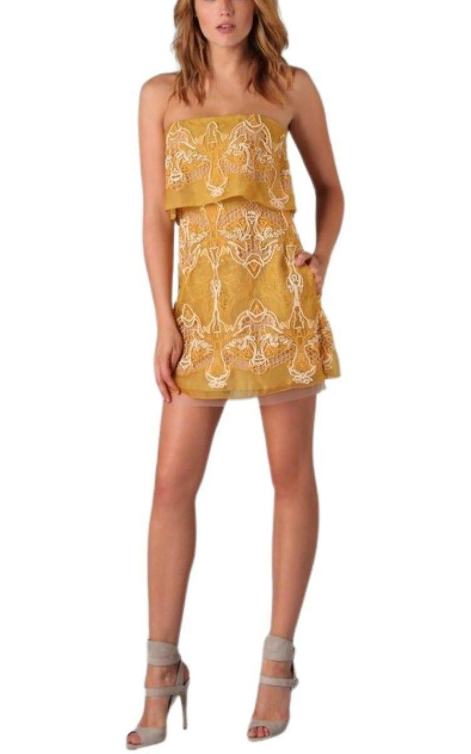 Strapless Yellow Lace Silk Dress sold by Runaway Catalog