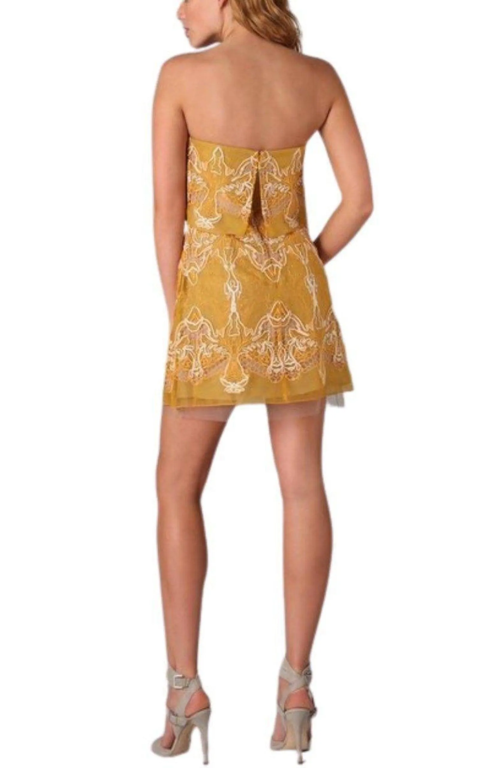 Strapless Yellow Lace Silk Dress sold by Runaway Catalog product image thumbnail 4