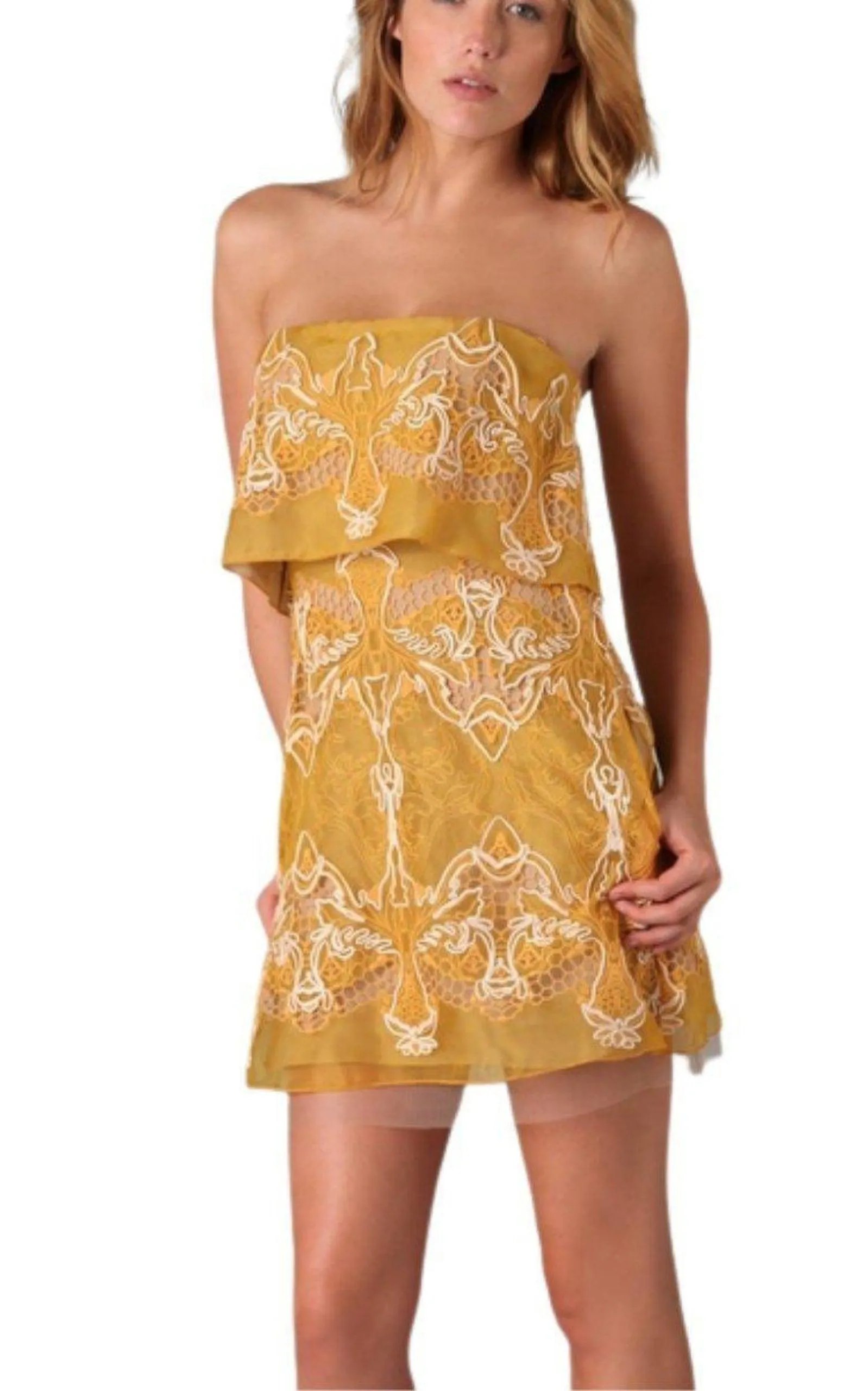 Strapless Yellow Lace Silk Dress sold by Runaway Catalog product image thumbnail 3