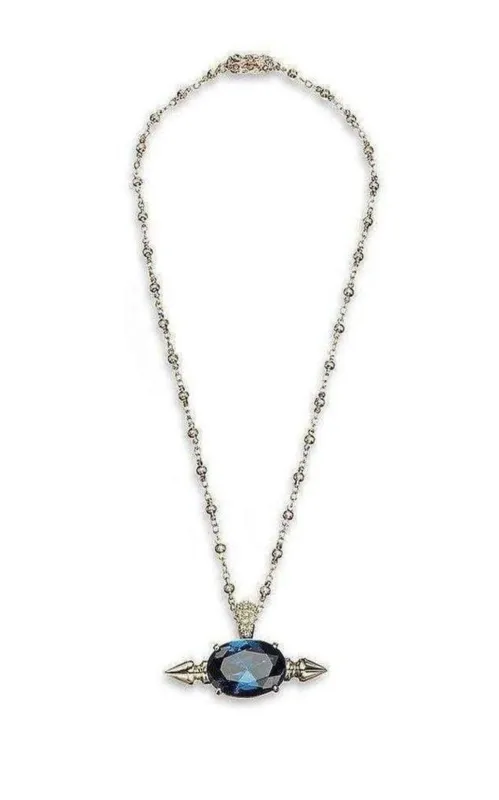 Spike and Oval Blue Crystal Necklace made by MAWI