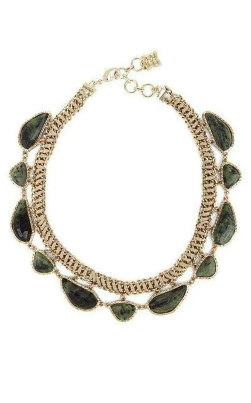 Gold Green Natural Stone Collar Necklace sold by Runaway Catalog