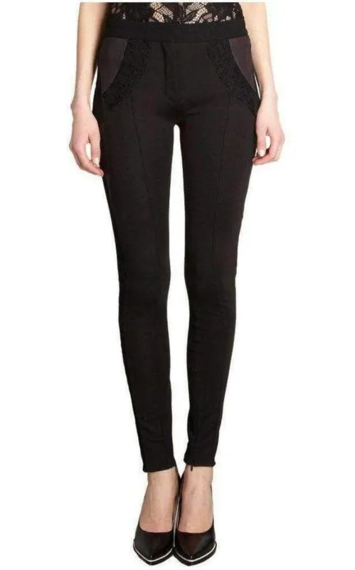 Black Lace Trim Wool Leggings Trousers sold by Runaway Catalog