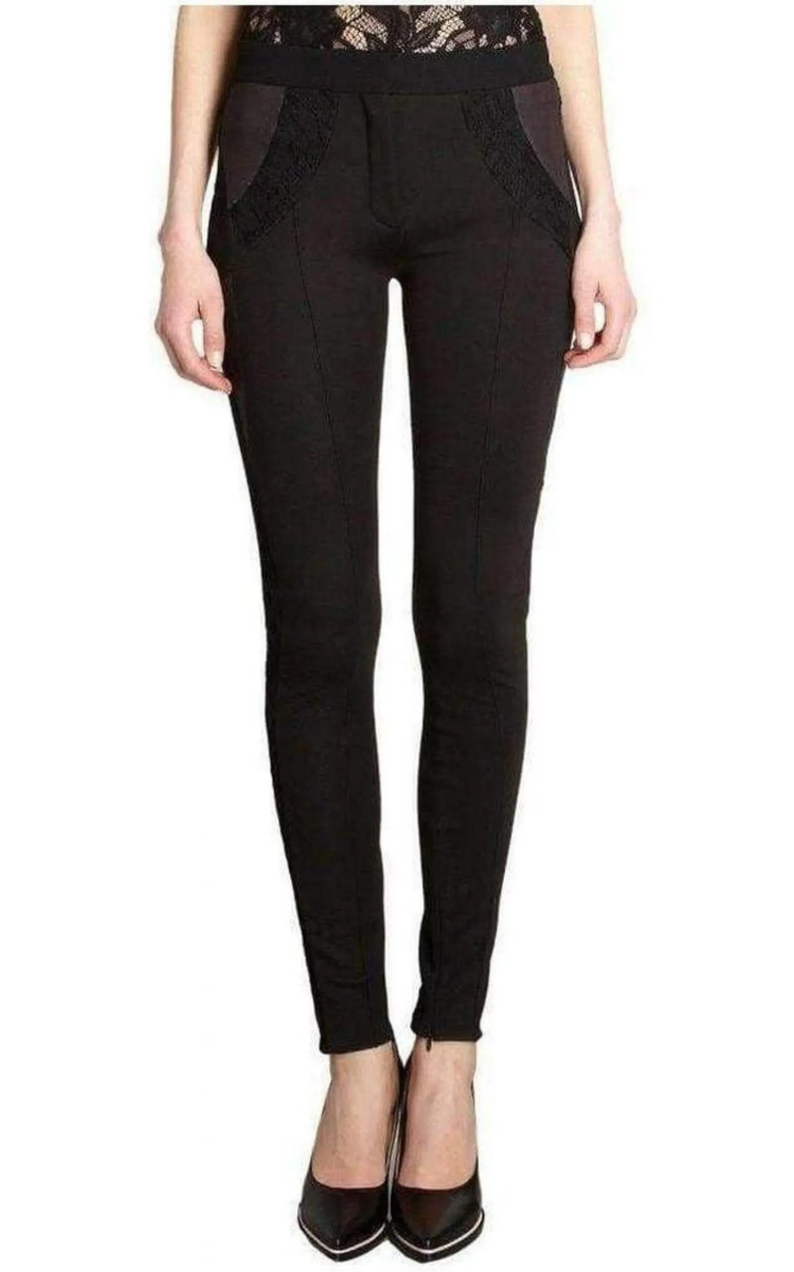 Black Lace Trim Wool Leggings Trousers sold by Runaway Catalog