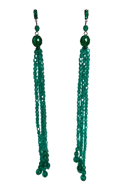 Green Crystal & Glass Beads Dangling Earrings made by Runaway Catalog