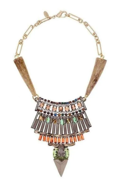 Gold Crystal Tribal Leopard Head Bib Necklace made by Runaway Catalog