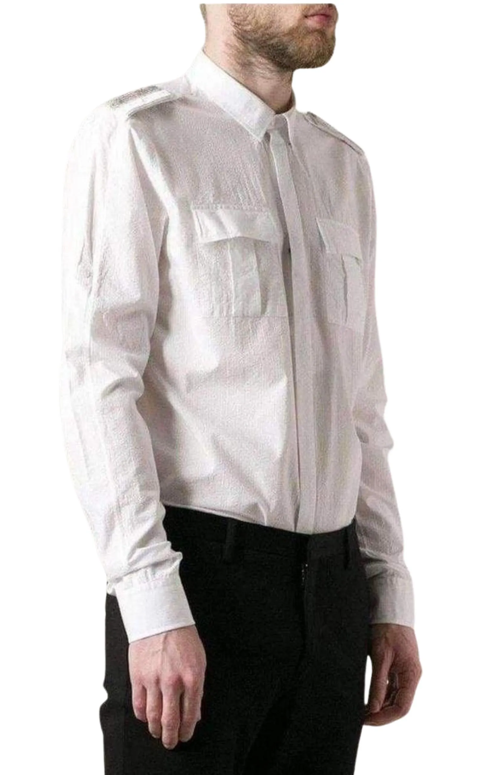 White Cotton Military Shirt sold by Runaway Catalog product image thumbnail 3
