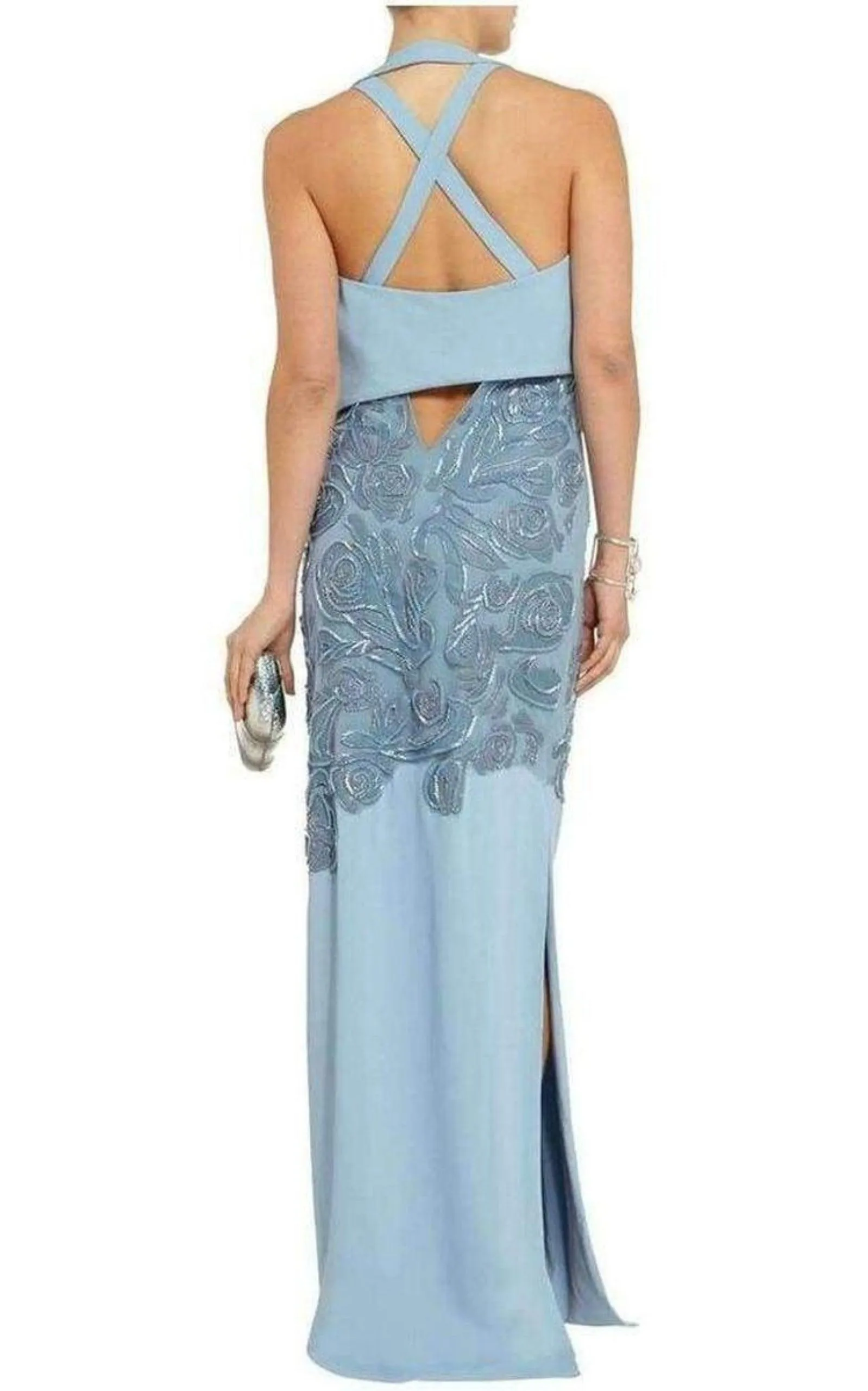 Blue Leather Cutout Lace Embellished Gown sold by Runaway Catalog product image thumbnail 3