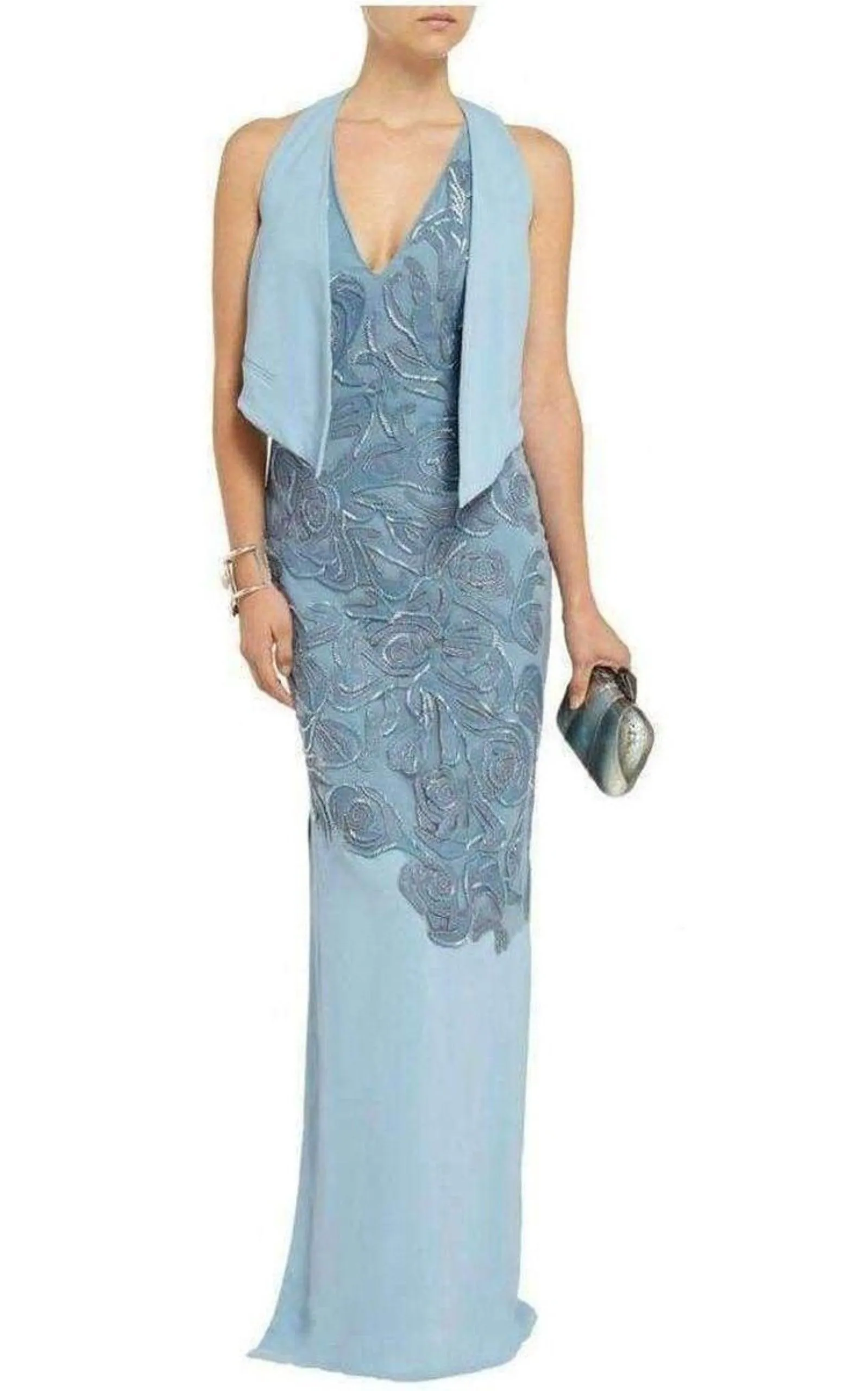 Blue Leather Cutout Lace Embellished Gown sold by Runaway Catalog product image thumbnail 2