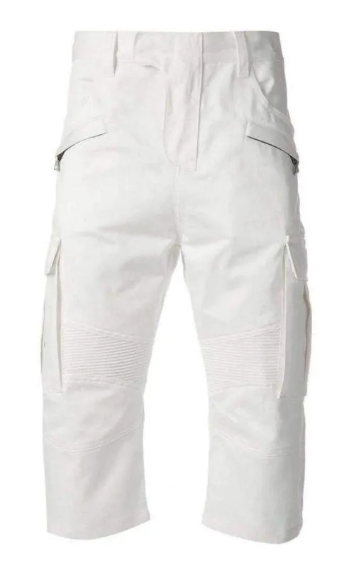 White Cotton Cargo Biker Shorts made by Balmain