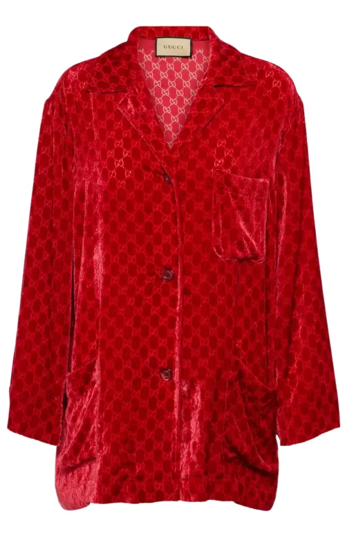 Red GG Embossed Devoré Velvet Shirt sold by Runaway Catalog