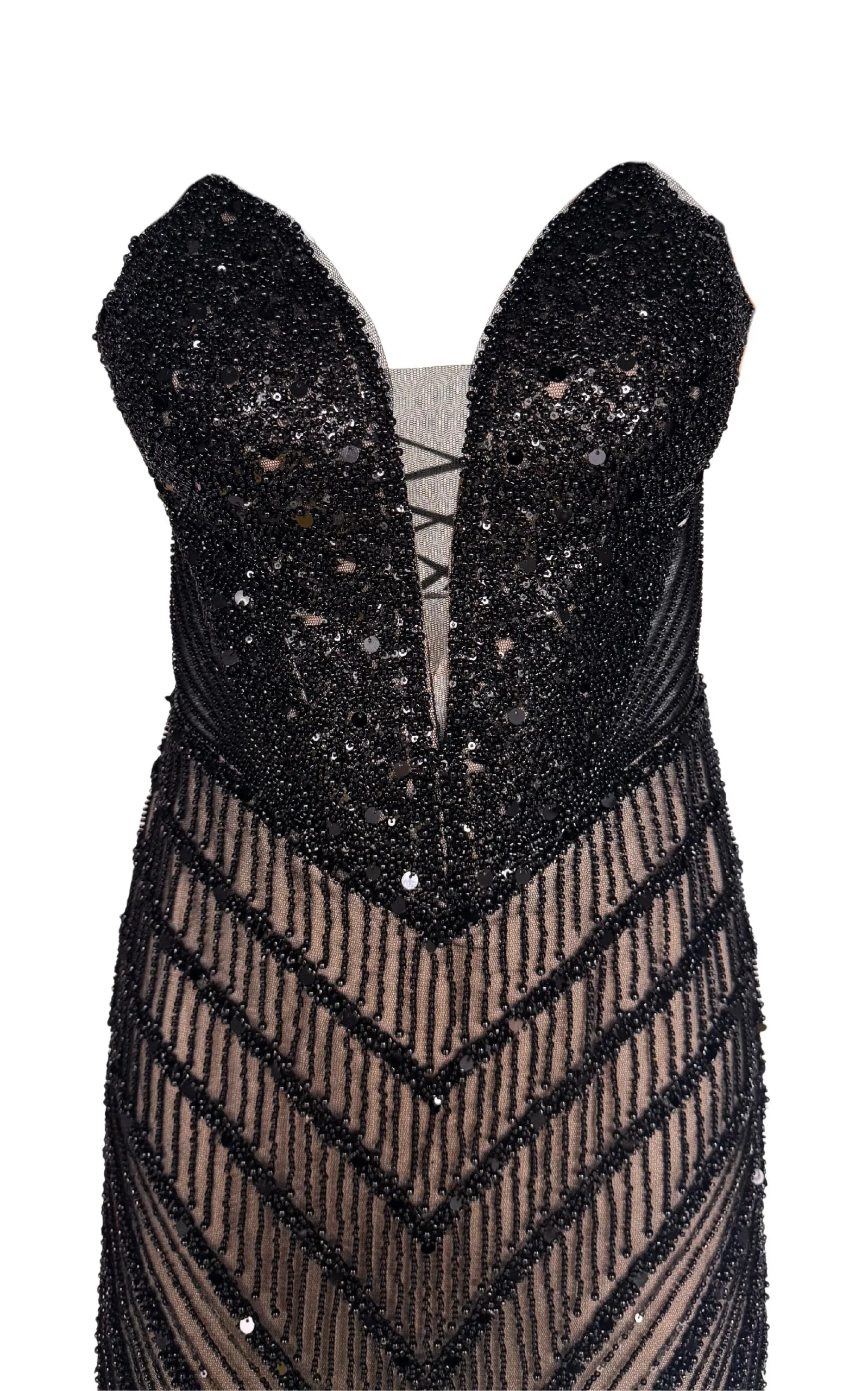 Black Strapless Beaded Fitted Dress Corset Bodice Maxi Formal Gown Dress sold by Runaway Catalog product image thumbnail 5