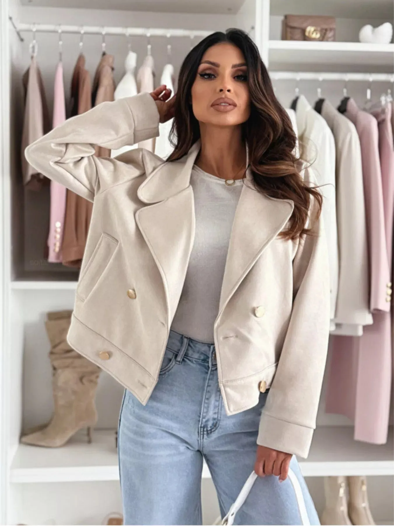 Double-Breasted Lapel Collar Jacket sold by Unique Kulture