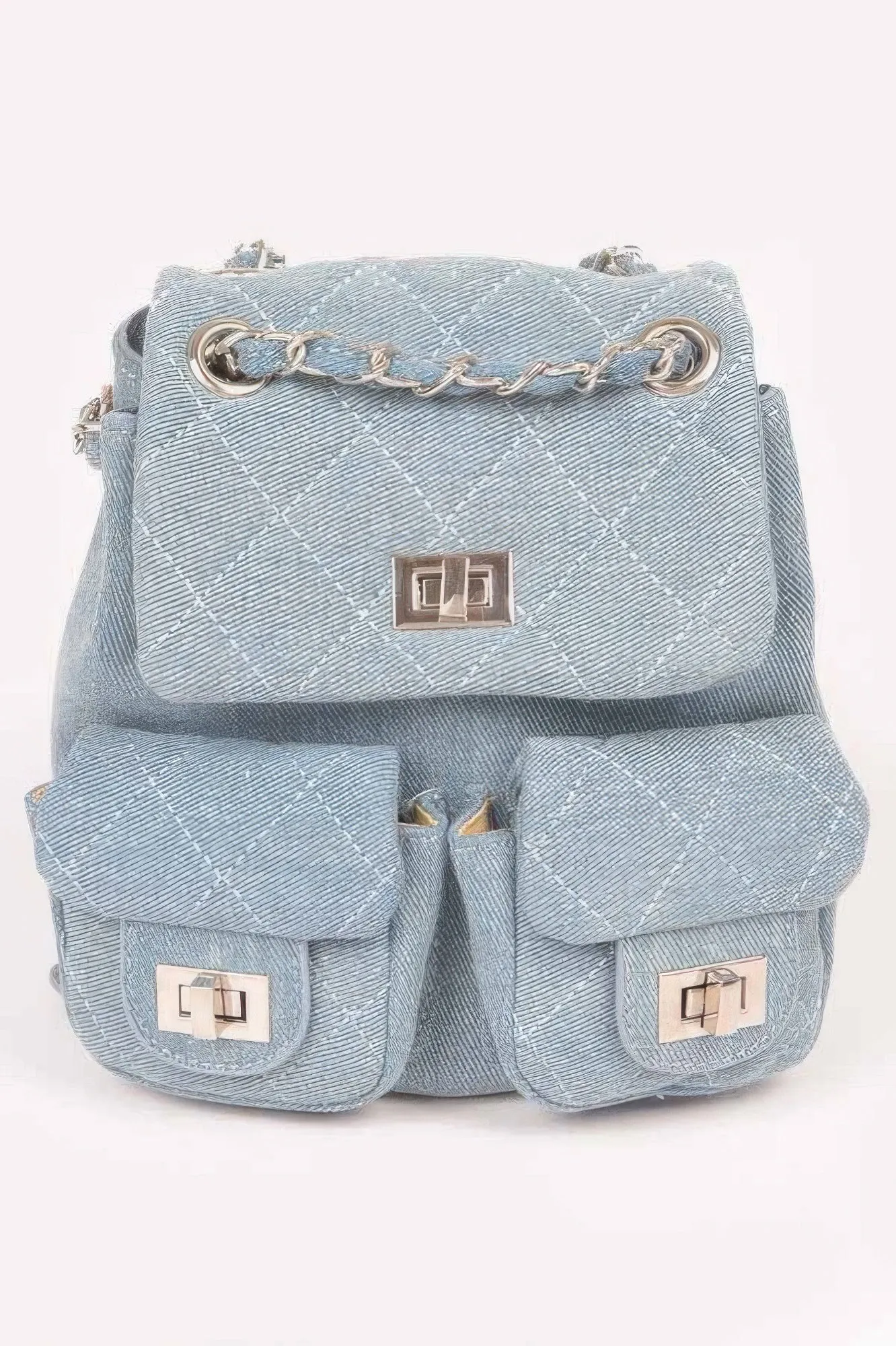 Quilted Denim Double Pocket Front Backpack sold by Unique Kulture