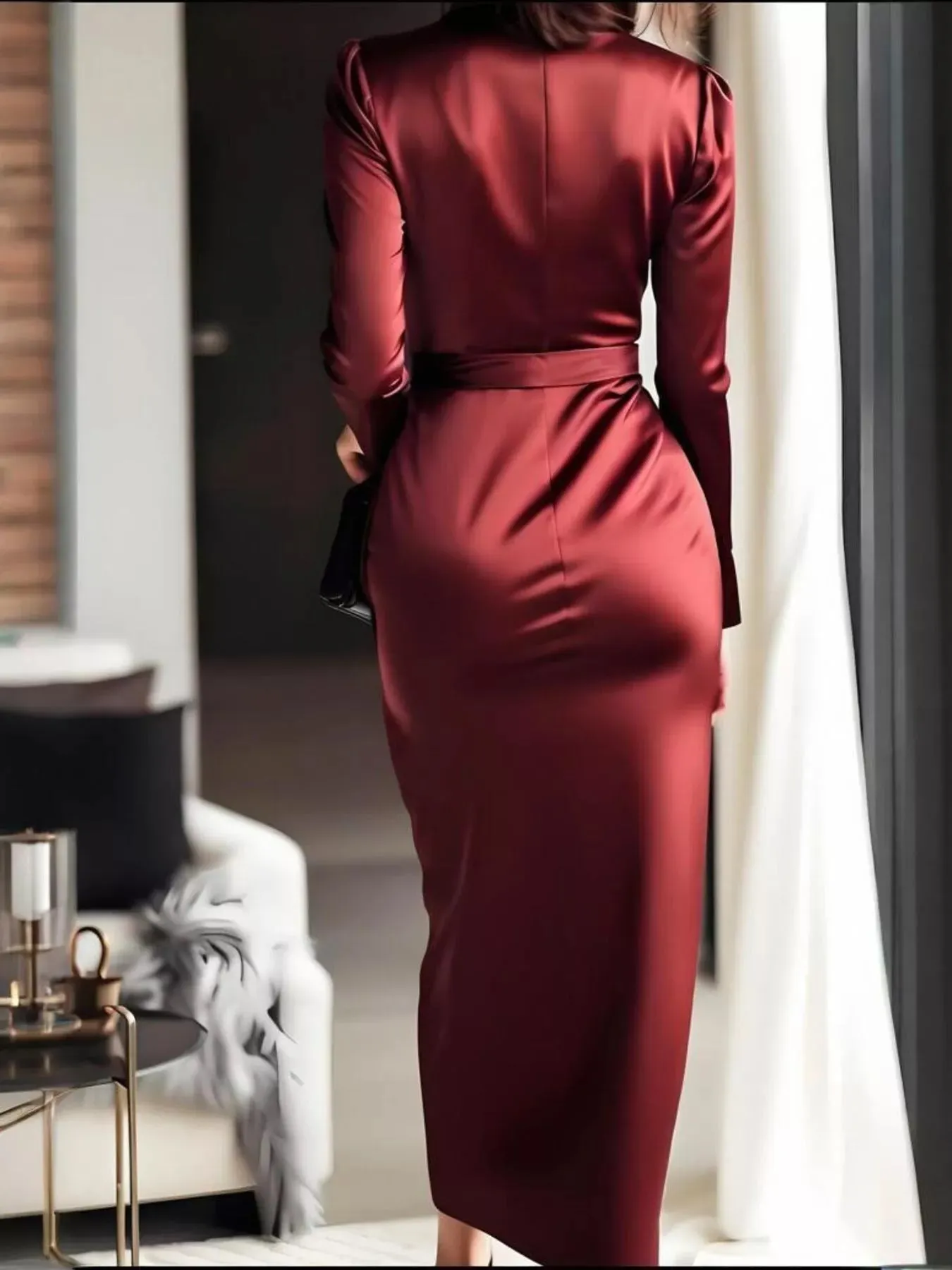 Surplice Satin Long Sleeve Dress sold by Unique Kulture product image thumbnail 4