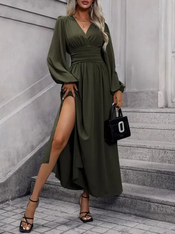 Slit Balloon Sleeve Midi Dress sold by Unique Kulture
