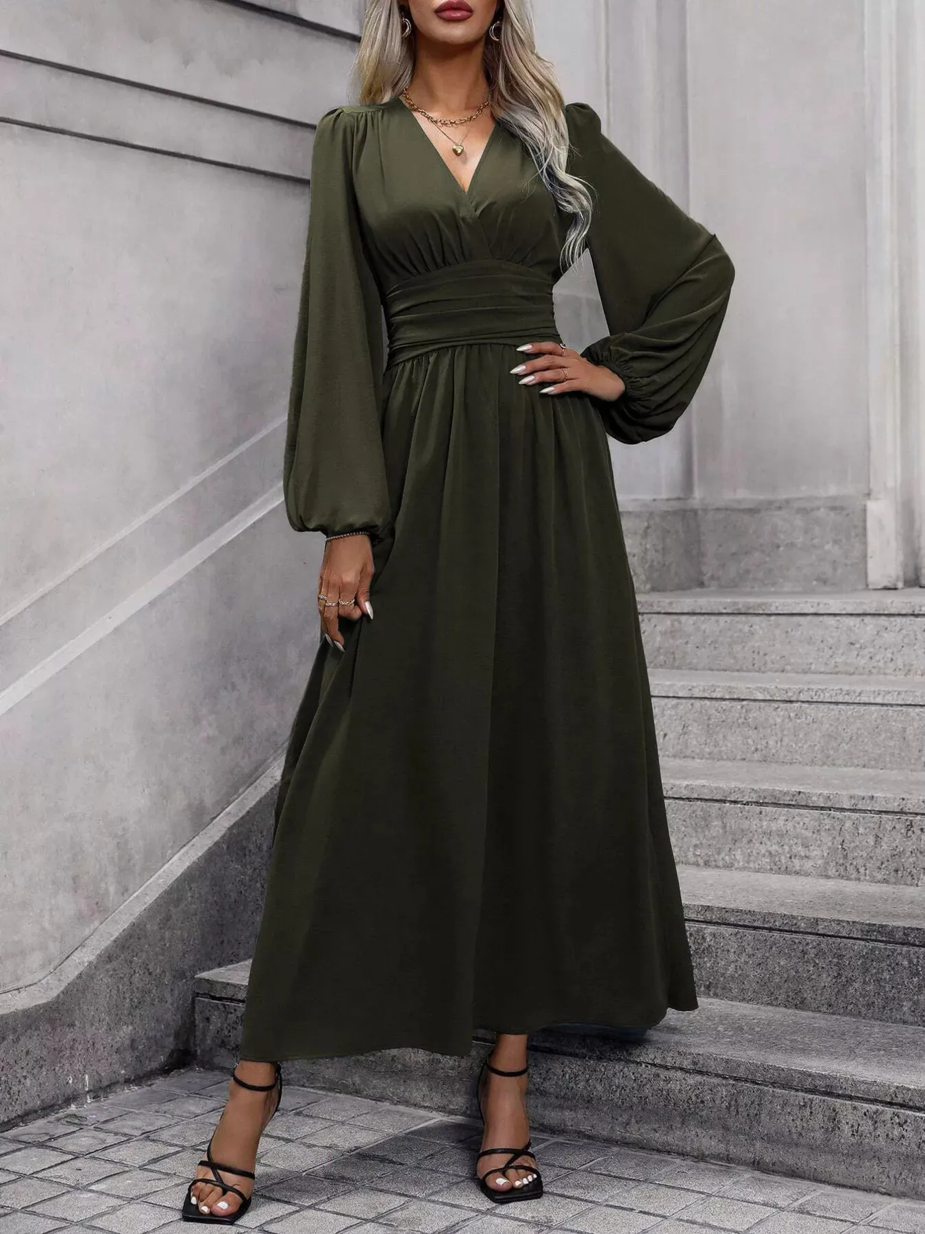 Slit Balloon Sleeve Midi Dress sold by Unique Kulture product image thumbnail 2