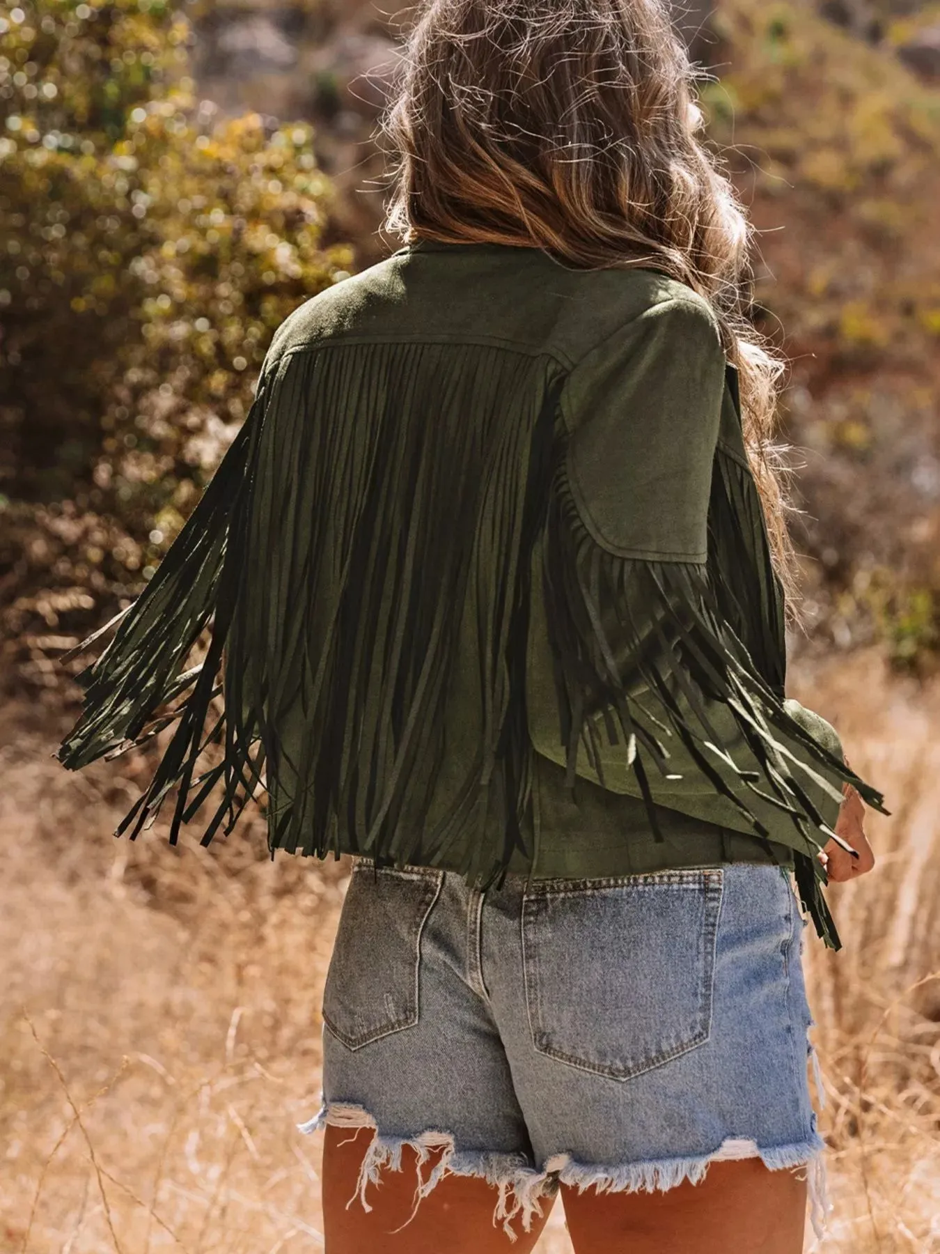 Cropped Fringe Faux Suede Jacket sold by Unique Kulture product image thumbnail 4